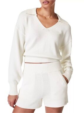 Sweaty Betty Set Coastal Relaxed Sweater and Coastal Knit Shorts in Cream 8 US